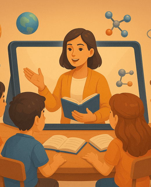 Profesora enseñando una materia a sus alumnos